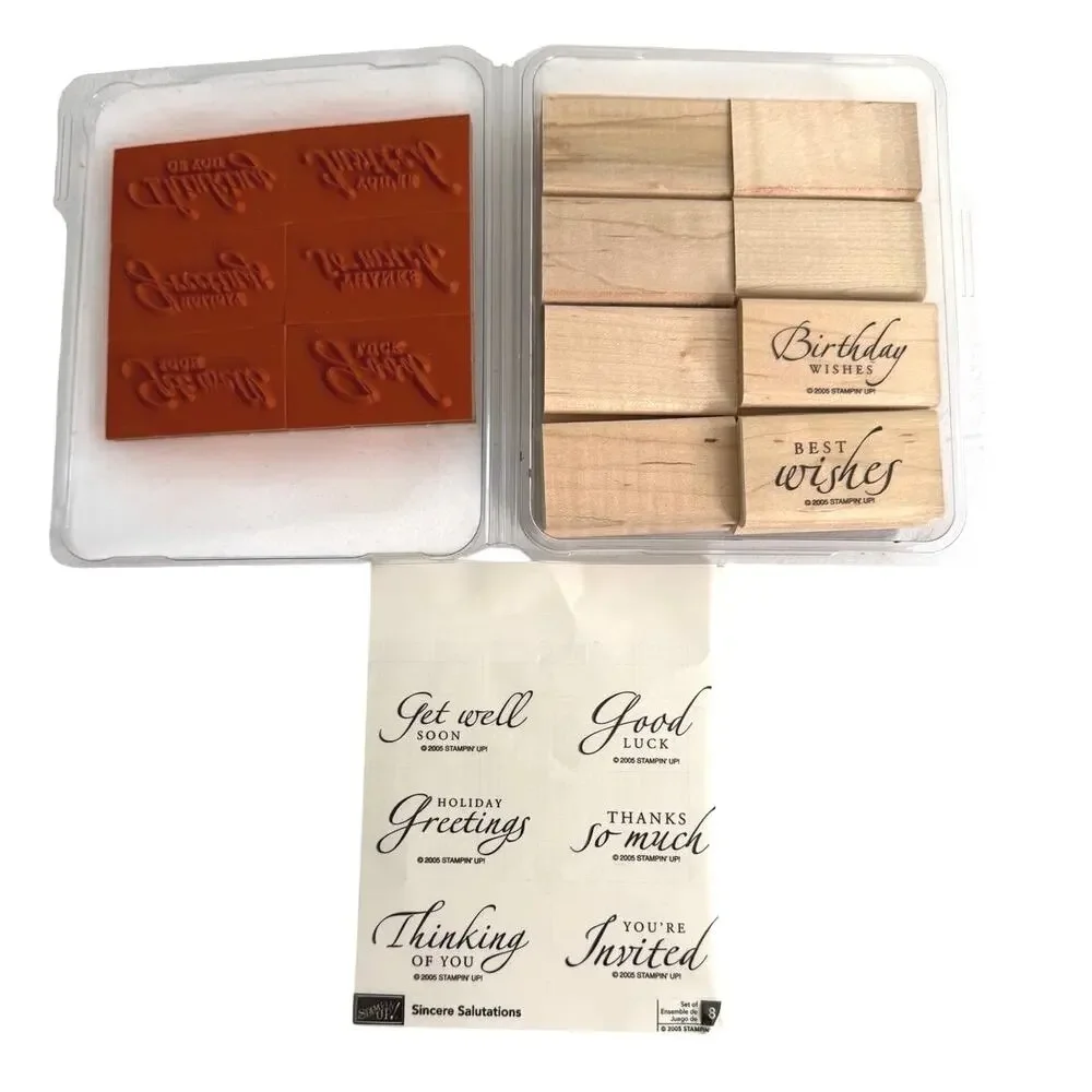 Stampin’ up set of 8 wooden stamps sincere salutations